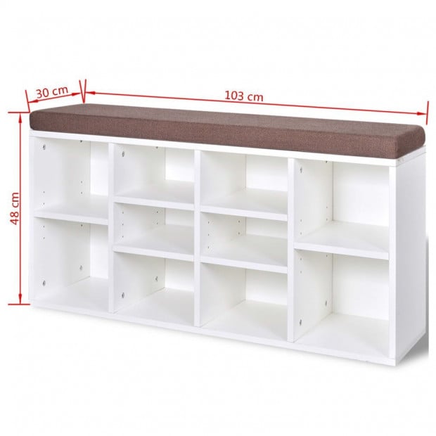 Shoe Storage Bench 10 Compartments White Image 5