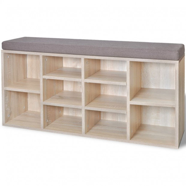Shoe Storage Bench 10 Compartments Oak Colour Image 2