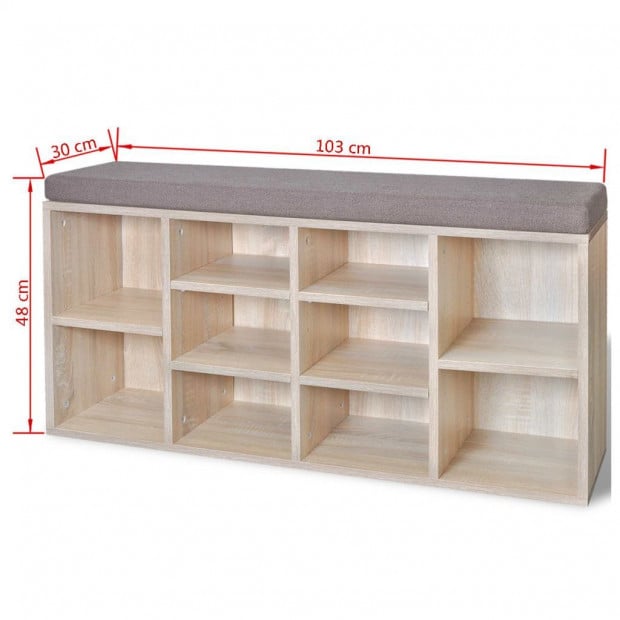 Shoe Storage Bench 10 Compartments Oak Colour Image 5