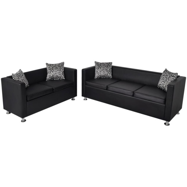 Sofa Set Artificial Leather 3-seater And 2-seater Black