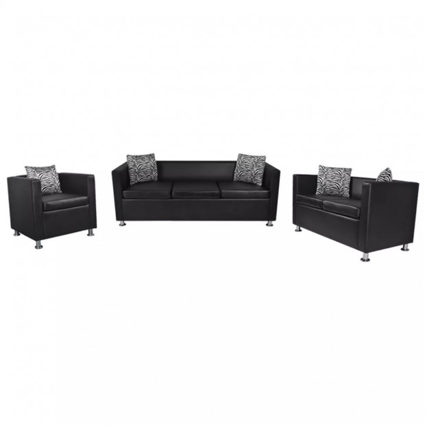 Sofa Set Artificial Leather 3-seater 2-seater Armchair Black