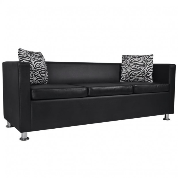 Sofa Set Artificial Leather 3-seater 2-seater Armchair Black Image 3