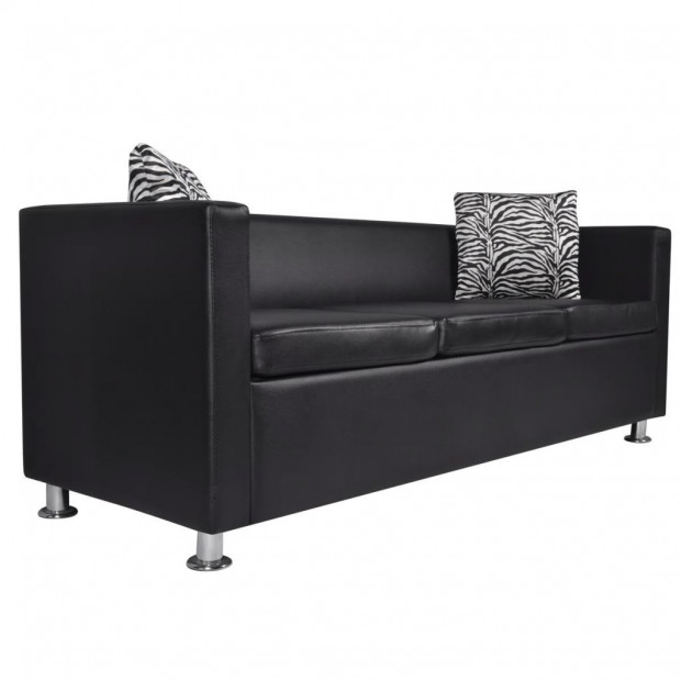 Sofa Set Artificial Leather 3-seater 2-seater Armchair Black Image 4