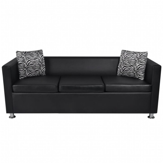 Sofa Set Artificial Leather 3-seater 2-seater Armchair Black Image 5