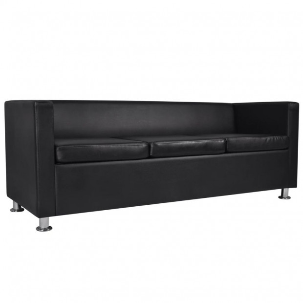 Sofa Set Artificial Leather 3-seater 2-seater Armchair Black Image 6