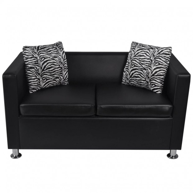 Sofa Set Artificial Leather 3-seater 2-seater Armchair Black Image 7
