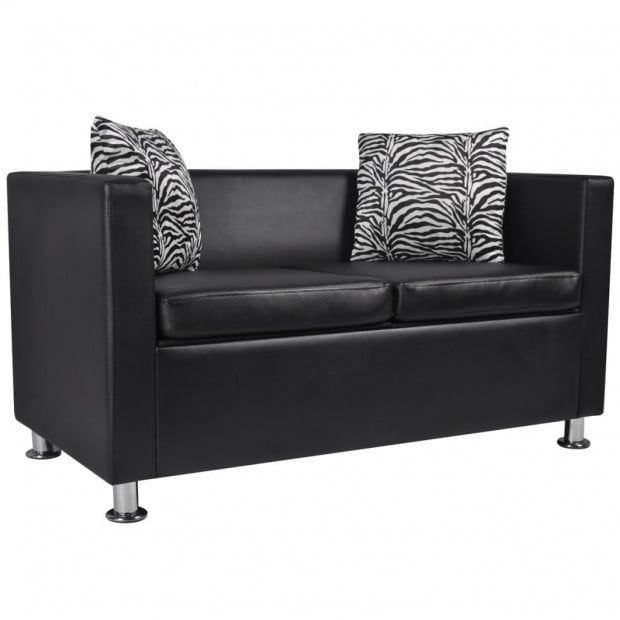 Sofa Set Artificial Leather 3-seater 2-seater Armchair Black Image 8