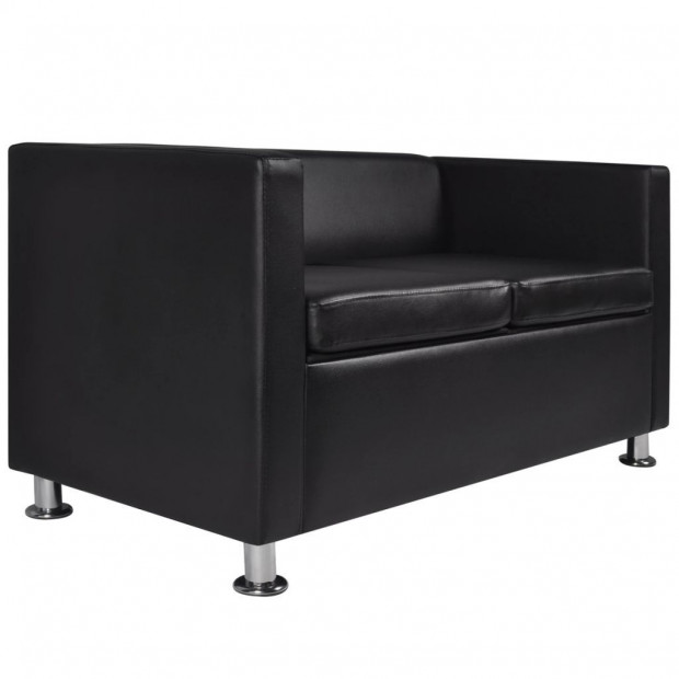 Sofa Set Artificial Leather 3-seater 2-seater Armchair Black Image 10