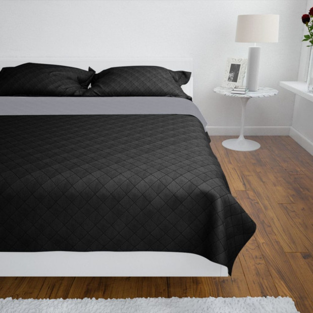 Double-sided Quilted Bedspread Black/grey 220 X 240 Cm Image 2