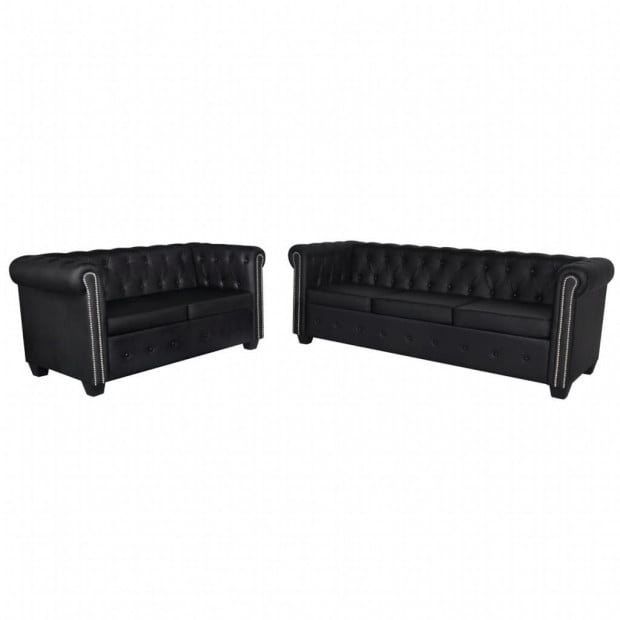 Chesterfield 2-seater And 3-seater Artificial Leather Black