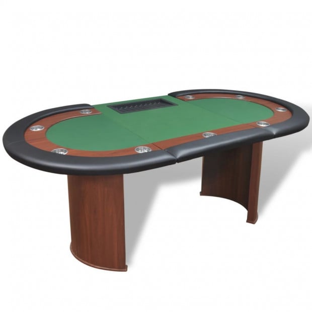 10-player Poker Table With Dealer Area And Chip Tray Green Image 4