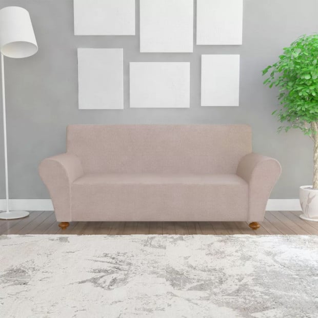 Stretch Couch Slipcover Beige Polyester Jersey Image 4