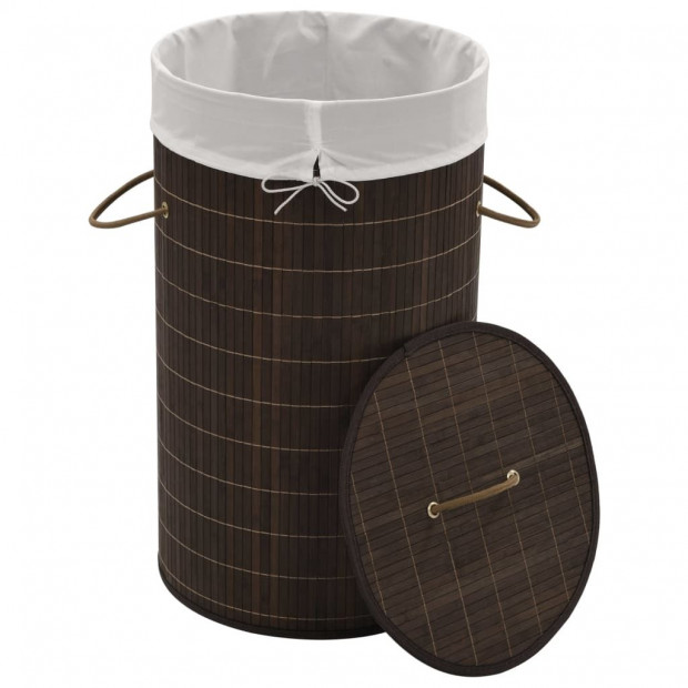 Bamboo Laundry Bin Round Dark Brown Image 4