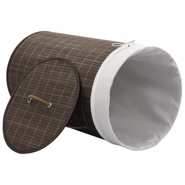Bamboo Laundry Bin Round Dark Brown Image 5