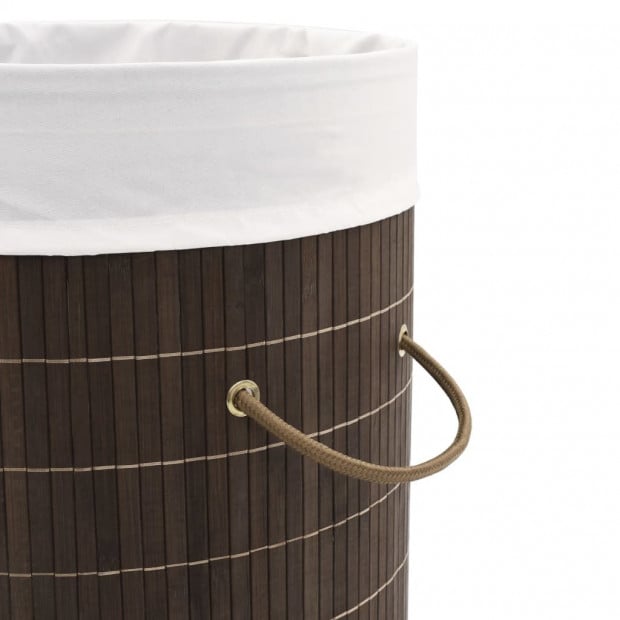 Bamboo Laundry Bin Round Dark Brown Image 6