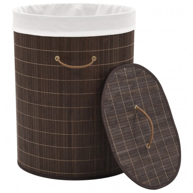 Bamboo Laundry Bin Oval Dark Brown Image 5