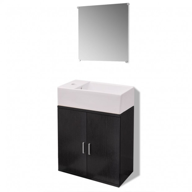 Three Piece Bathroom Furniture And Basin Set Black Image 2
