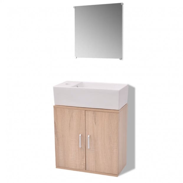 Three Piece Bathroom Furniture And Basin Set Beige Image 2