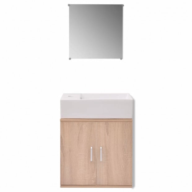 Three Piece Bathroom Furniture And Basin Set Beige Image 5