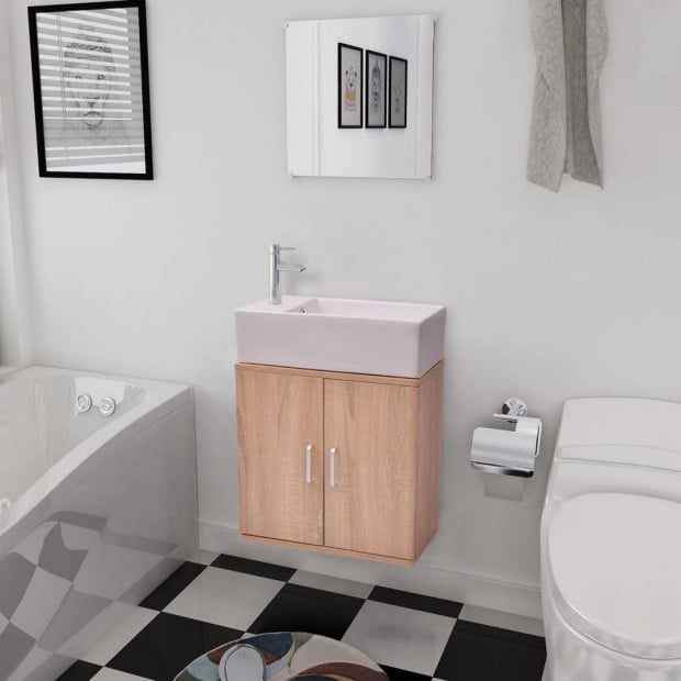 Three Piece Bathroom Furniture And Basin Set Beige
