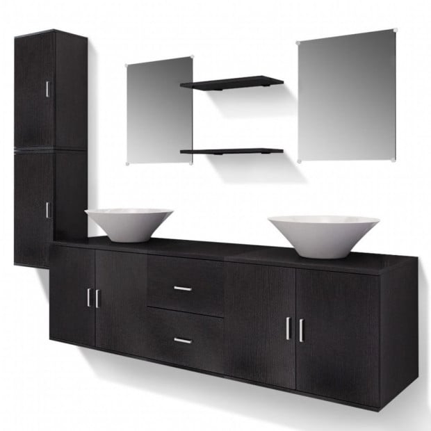 Nine Piece Bathroom Furniture And Basin Set Black Image 2