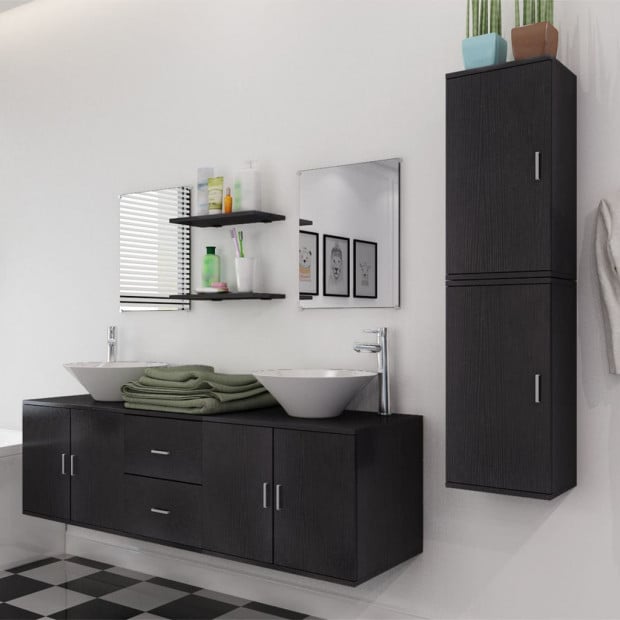 Nine Piece Bathroom Furniture And Basin Set Black Image 3