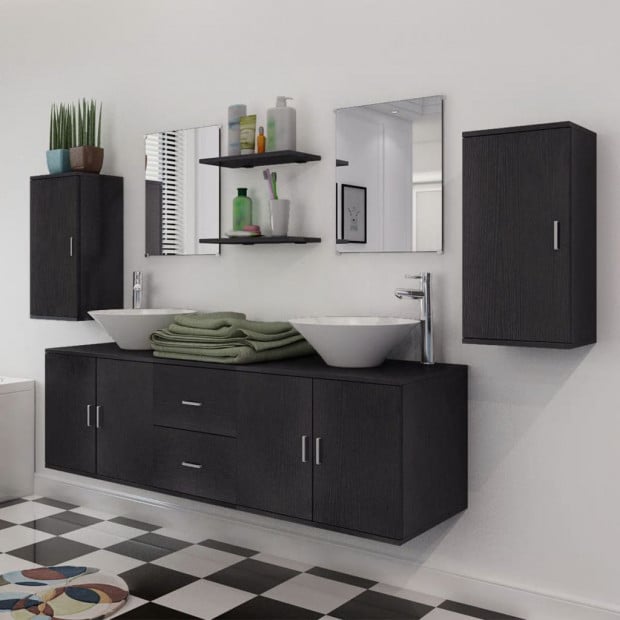 Nine Piece Bathroom Furniture And Basin Set Black Image 4