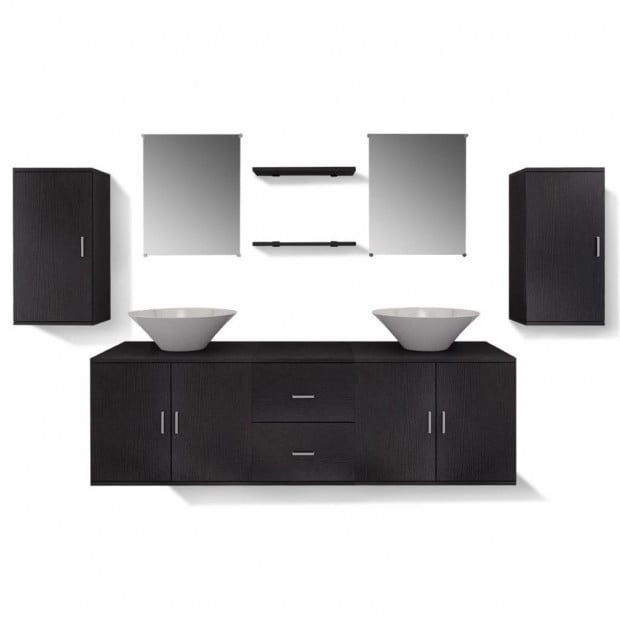 Nine Piece Bathroom Furniture And Basin Set Black Image 5