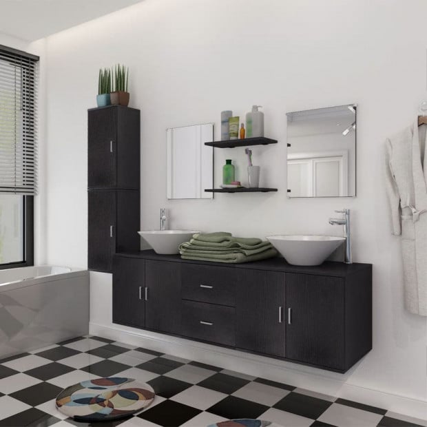 Nine Piece Bathroom Furniture And Basin Set Black