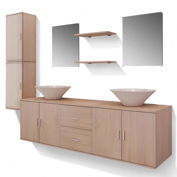 Nine Piece Bathroom Furniture And Basin Set Beige Image 2