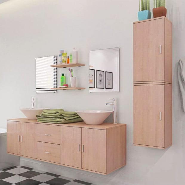 Nine Piece Bathroom Furniture And Basin Set Beige Image 3