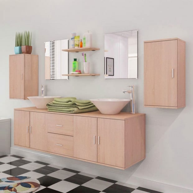 Nine Piece Bathroom Furniture And Basin Set Beige Image 4