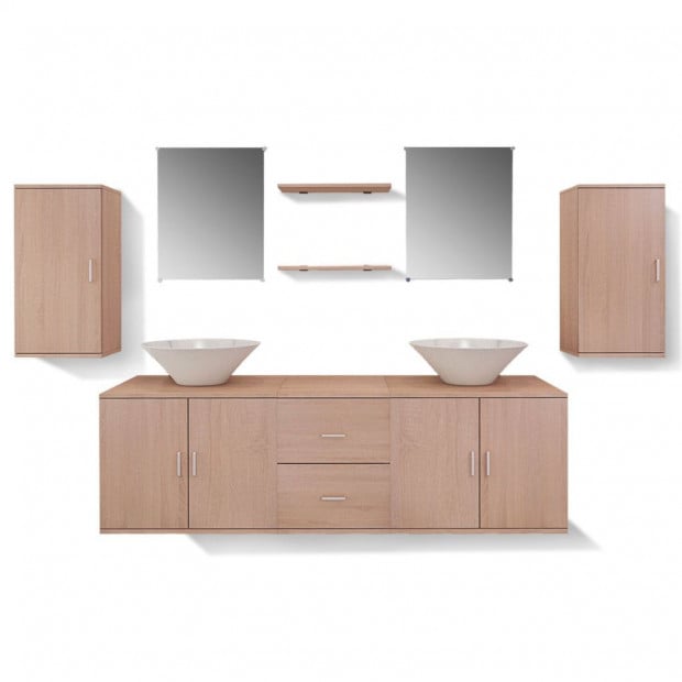 Nine Piece Bathroom Furniture And Basin Set Beige Image 7