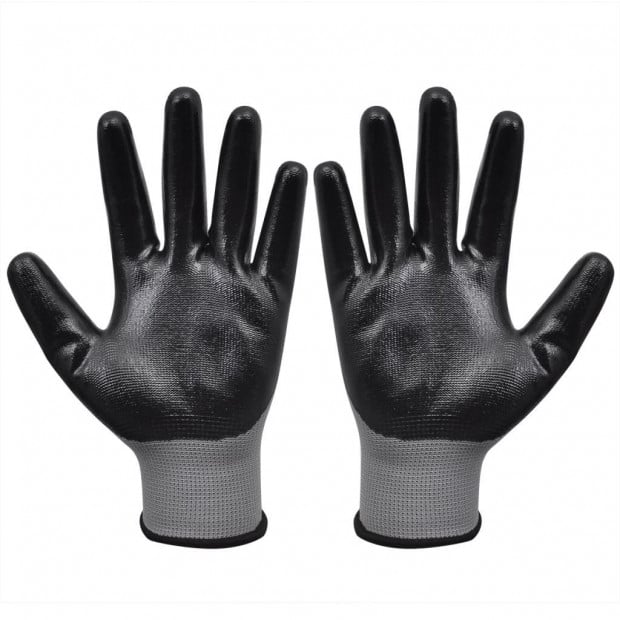 Work Gloves Nitrile 24 Pairs Grey And Black Size 10/xl Image 2