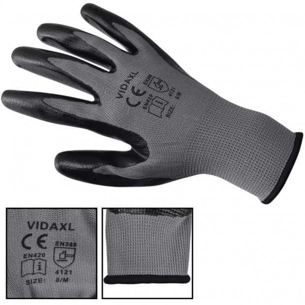 Work Gloves Nitrile 24 Pairs Grey And Black Size 10/xl Image 3