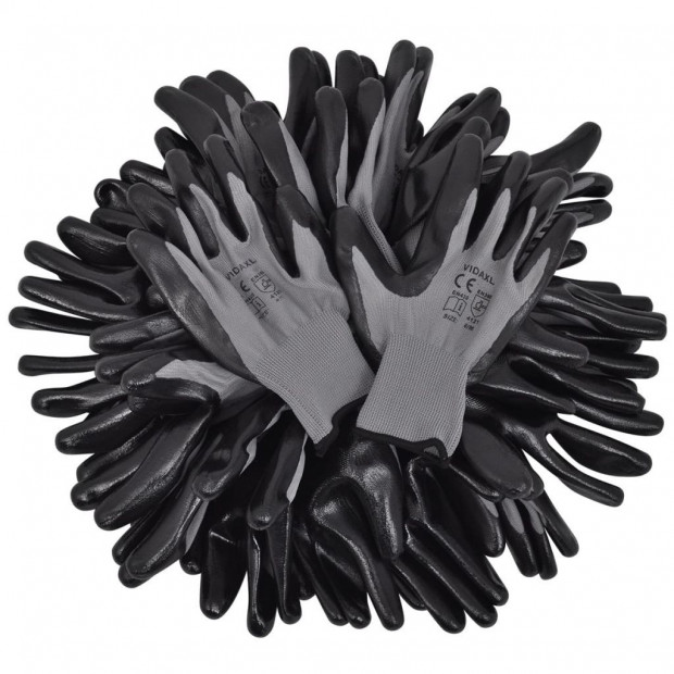 Work Gloves Nitrile 24 Pairs Grey And Black Size 10/xl Image 4