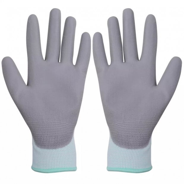 Work Gloves Pu 24 Pairs White And Grey Size 8/m Image 2