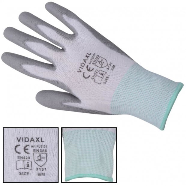 Work Gloves Pu 24 Pairs White And Grey Size 8/m Image 3