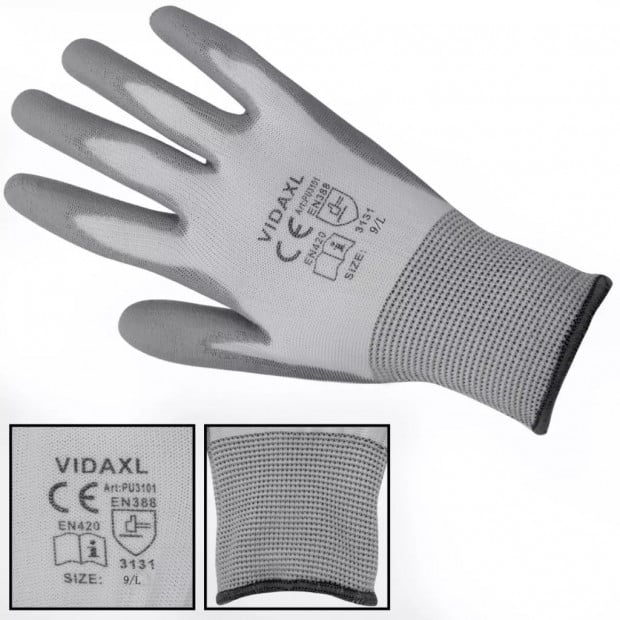 Work Gloves Pu 24 Pairs White And Grey Size 9/l Image 3