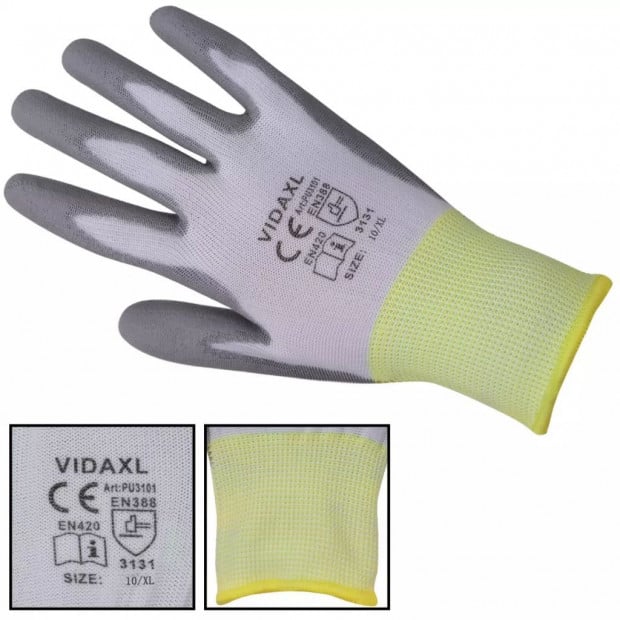 Work Gloves Pu 24 Pairs White And Grey Size 10/xl Image 3