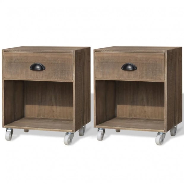 Nightstand 2 Pcs Brown Solid Wood