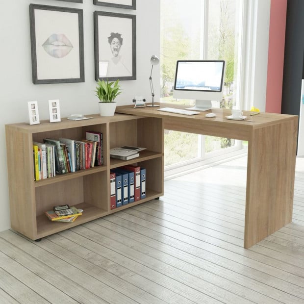 Corner Desk 4 Shelves Oak Image 2