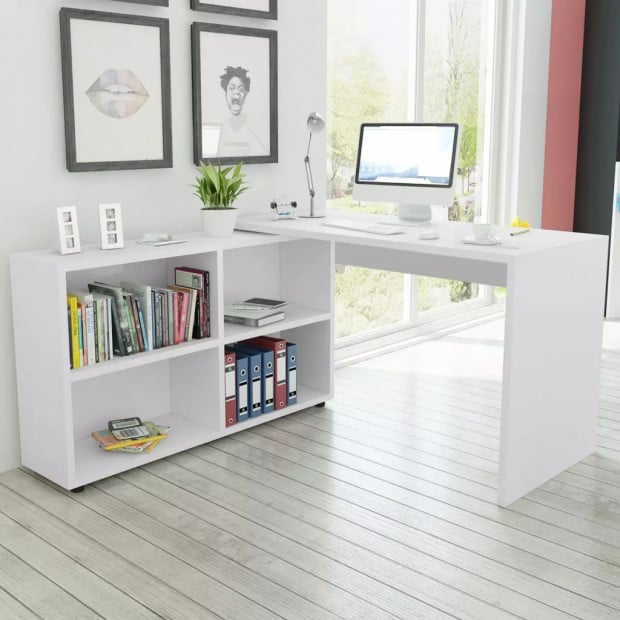 Corner Desk 4 Shelves White Image 2