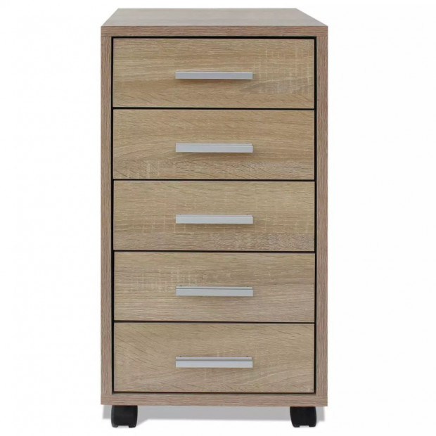 Office Drawer Unit With Castors 5 Drawers Oak Image 3