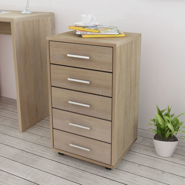 Office Drawer Unit With Castors 5 Drawers Oak Image 2