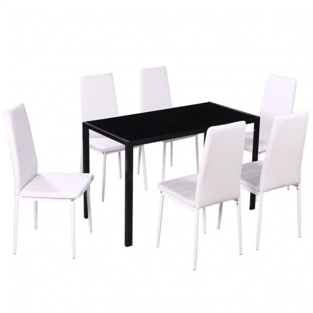 Seven Piece Dining Table Set Black And White