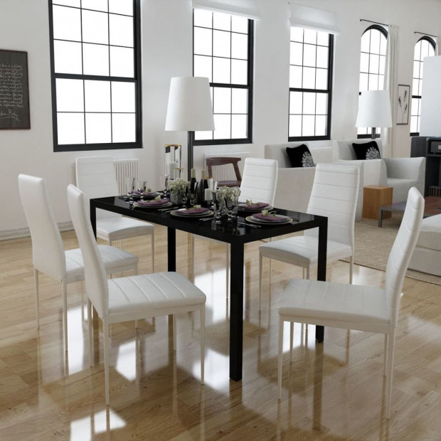Seven Piece Dining Table Set Black And White Image 2