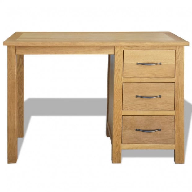Desk With 3 Drawers 106x40x75 Cm Solid Oak Wood Image 2