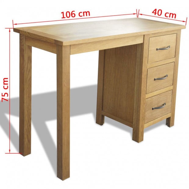 Desk With 3 Drawers 106x40x75 Cm Solid Oak Wood Image 6