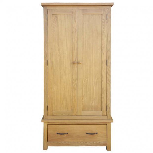 Wardrobe With 1 Drawer 90x52x183 Cm Solid Oak Wood Image 2
